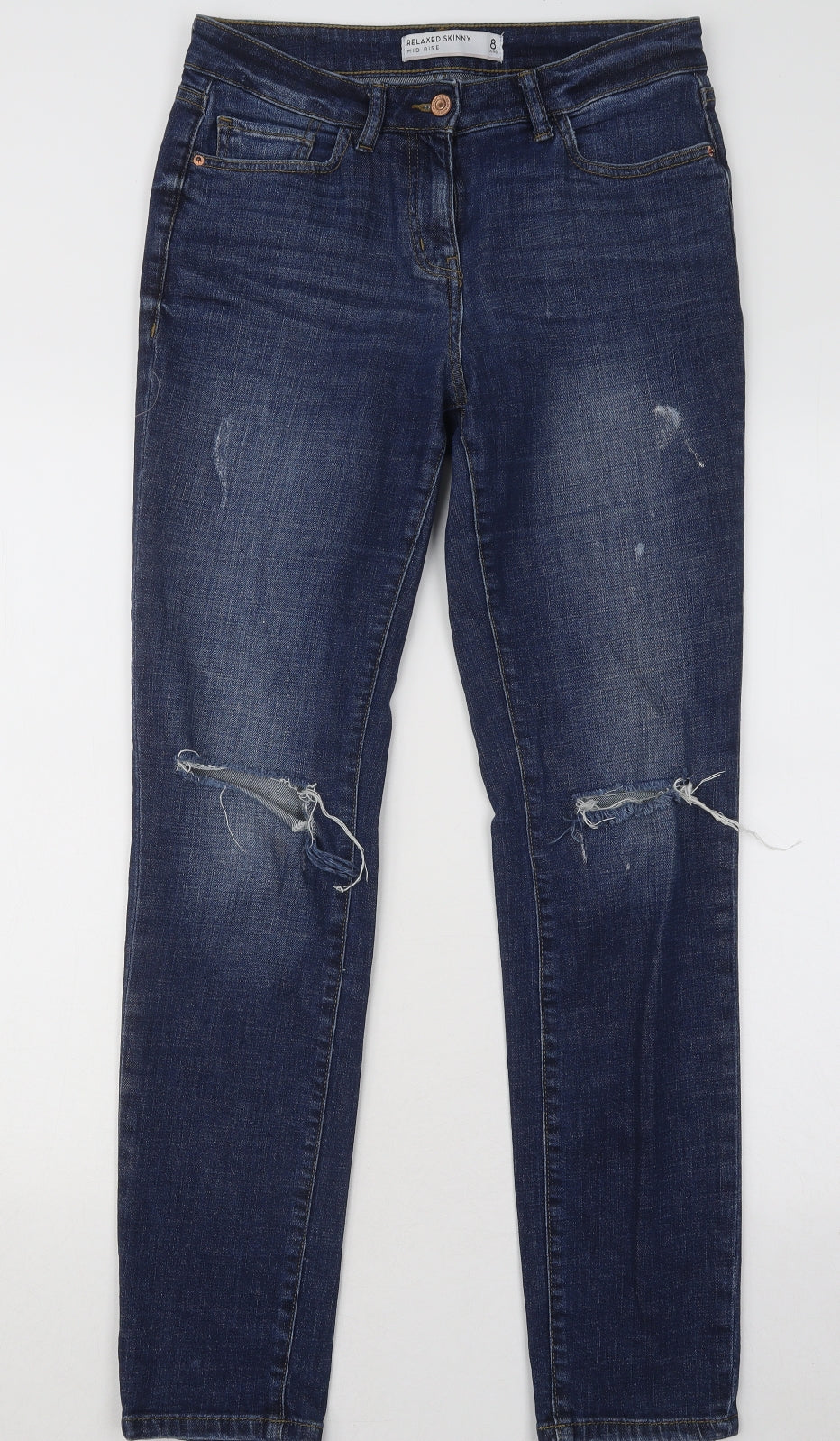 NEXT Womens Blue Cotton Straight Jeans Size 8 L28 in Regular Zip