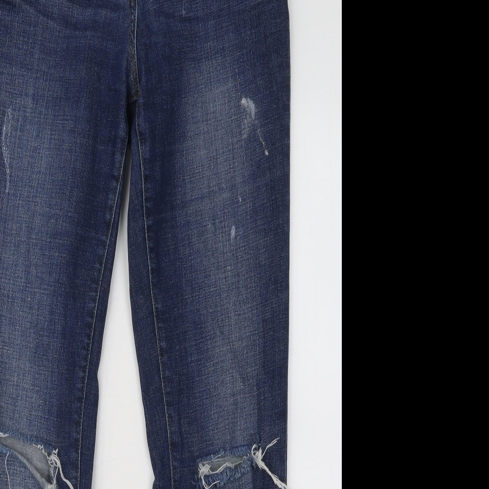 NEXT Womens Blue Cotton Straight Jeans Size 8 L28 in Regular Zip