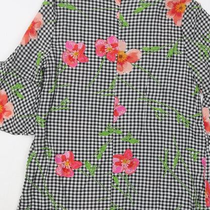 F&F Womens Black Plaid Viscose Basic Blouse Size 6 Round Neck - Flowers