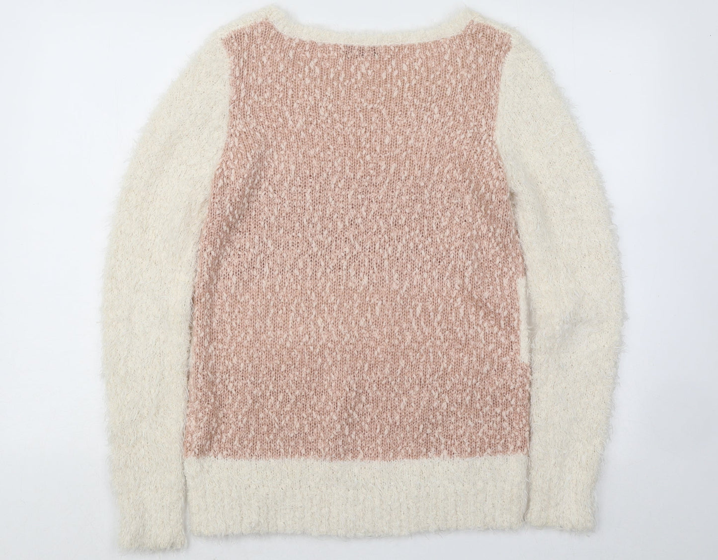 F&F Womens White Boat Neck Striped Polyester Pullover Jumper Size 8