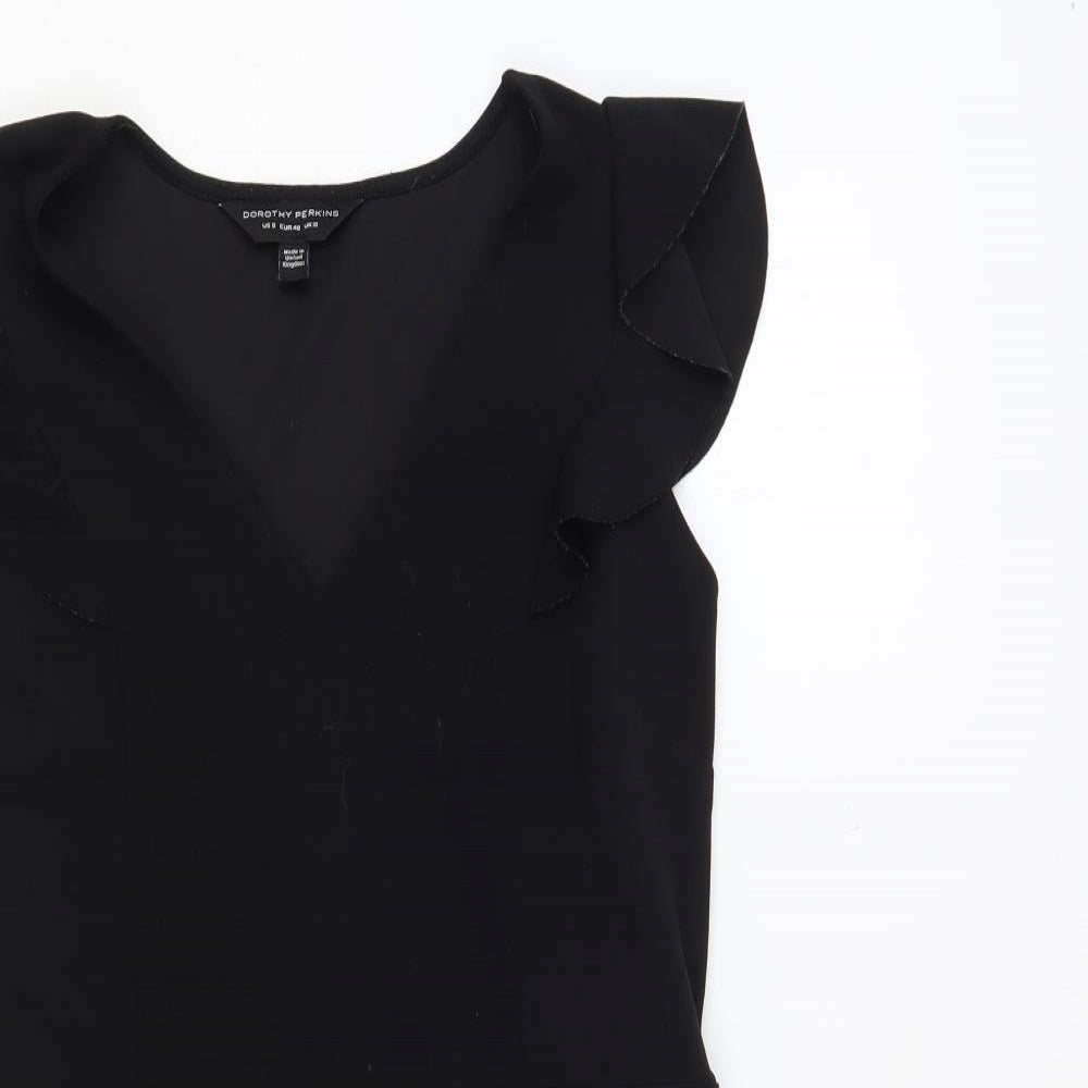 Dorothy Perkins Womens Black Polyester Fit & Flare Size 12 V-Neck Pullover