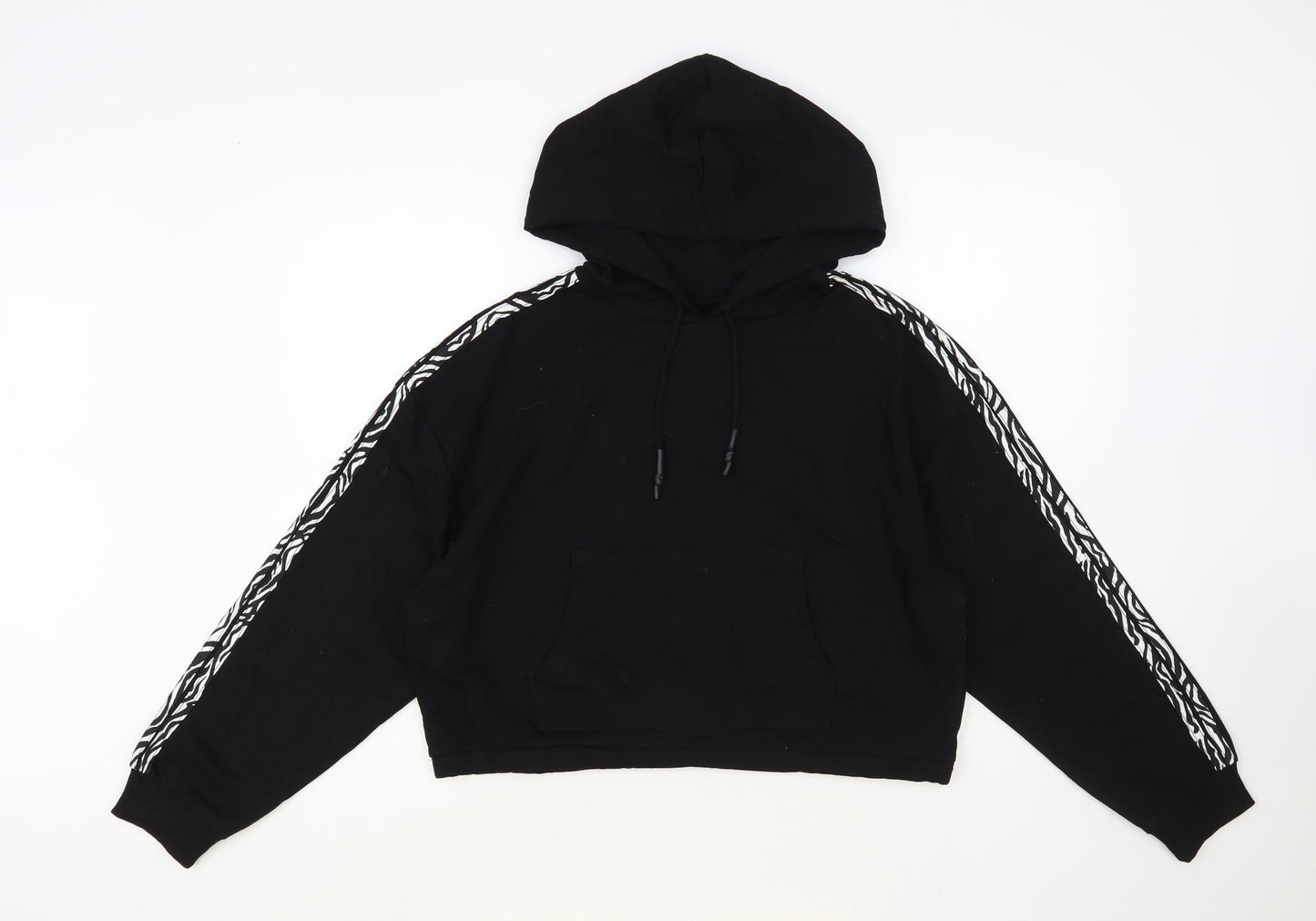 Brave Soul Womens Black Animal Print Cotton Pullover Hoodie Size M Pullover - Cropped