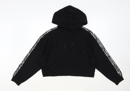 Brave Soul Womens Black Animal Print Cotton Pullover Hoodie Size M Pullover - Cropped