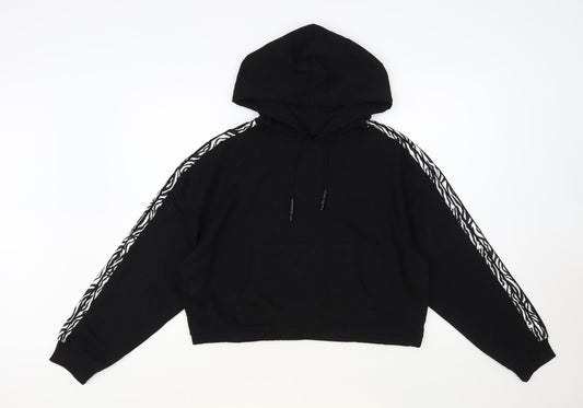 Brave Soul Womens Black Animal Print Cotton Pullover Hoodie Size M Pullover - Cropped