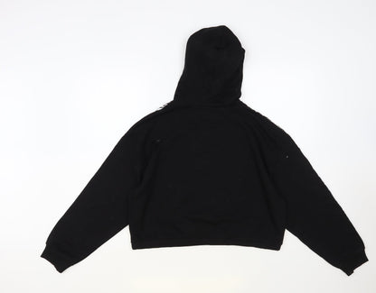 Brave Soul Womens Black Animal Print Cotton Pullover Hoodie Size M Pullover - Cropped