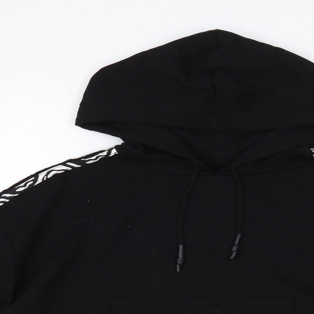 Brave Soul Womens Black Animal Print Cotton Pullover Hoodie Size M Pullover - Cropped