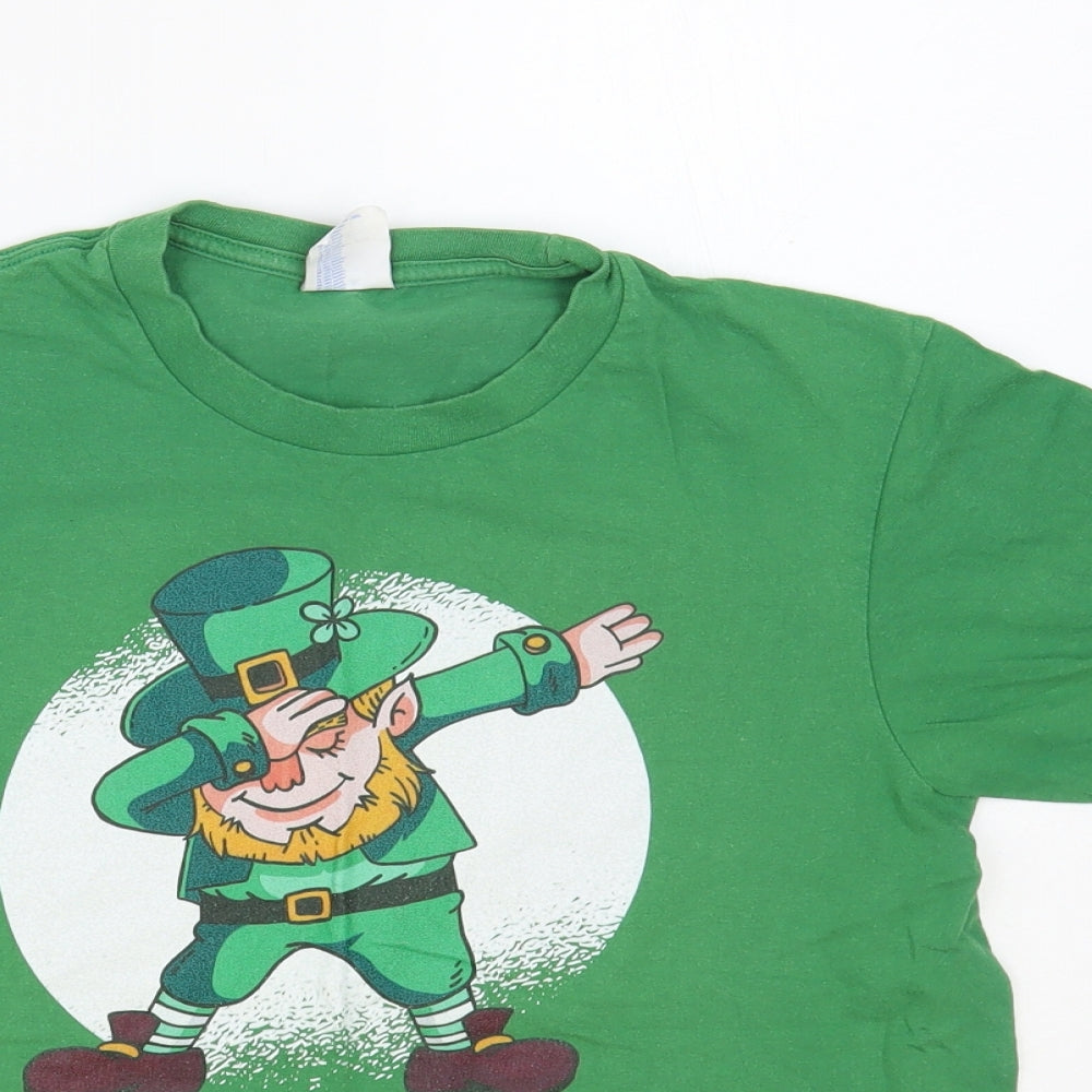 Port & Company Boys Green Cotton Pullover T-Shirt Size 11-12 Years Crew Neck Pullover - Leprechaun