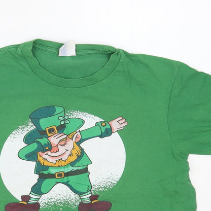 Port & Company Boys Green Cotton Pullover T-Shirt Size 11-12 Years Crew Neck Pullover - Leprechaun