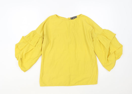 Primark Womens Yellow Cotton Basic Blouse Size 8 Round Neck