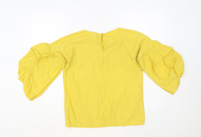 Primark Womens Yellow Cotton Basic Blouse Size 8 Round Neck