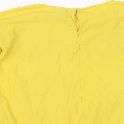 Primark Womens Yellow Cotton Basic Blouse Size 8 Round Neck