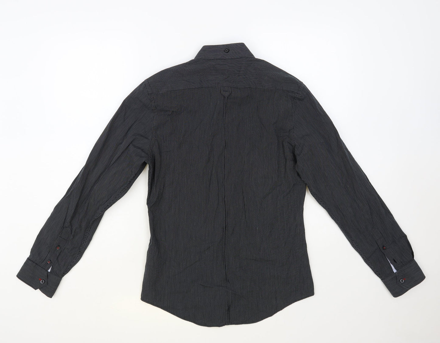 River Island Mens Black Striped Cotton Button-Up Size S Collared Button