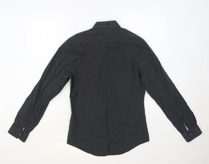 River Island Mens Black Striped Cotton Button-Up Size S Collared Button
