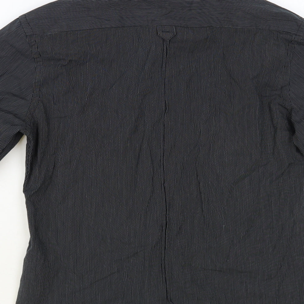 River Island Mens Black Striped Cotton Button-Up Size S Collared Button