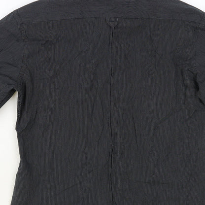 River Island Mens Black Striped Cotton Button-Up Size S Collared Button