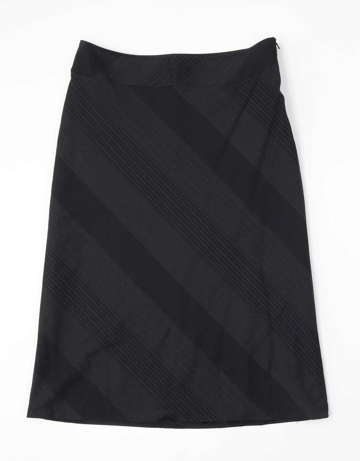 Oasis Womens Black Striped Polyester A-Line Skirt Size 12 Zip