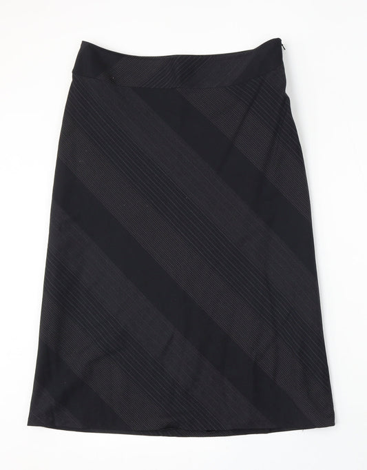 Oasis Womens Black Striped Polyester A-Line Skirt Size 12 Zip