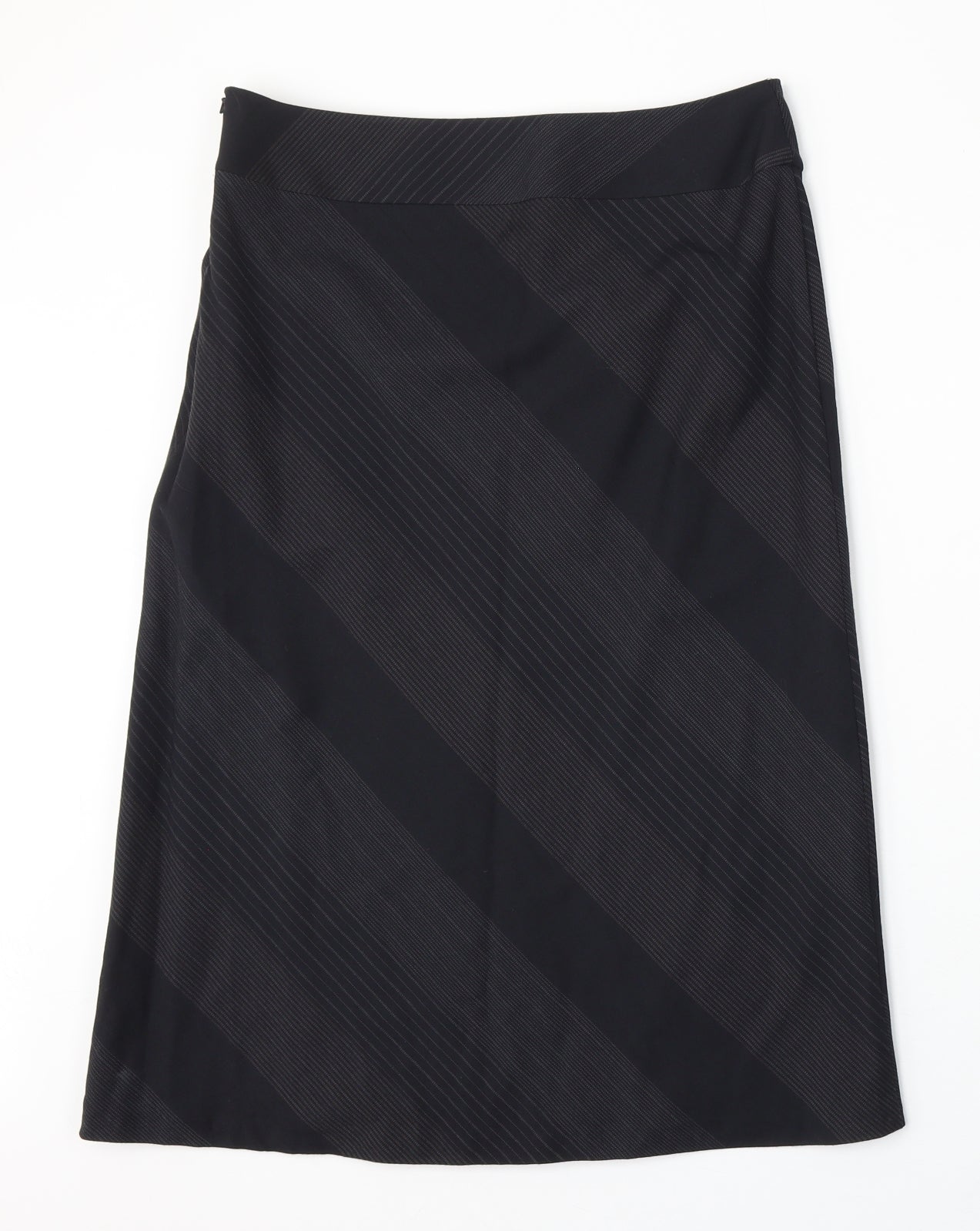 Oasis Womens Black Striped Polyester A-Line Skirt Size 12 Zip