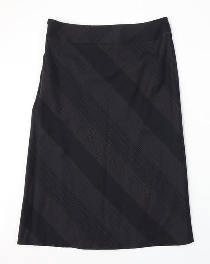 Oasis Womens Black Striped Polyester A-Line Skirt Size 12 Zip