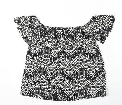 Primark Womens Black Geometric Polyester Basic Blouse Size 8 Round Neck