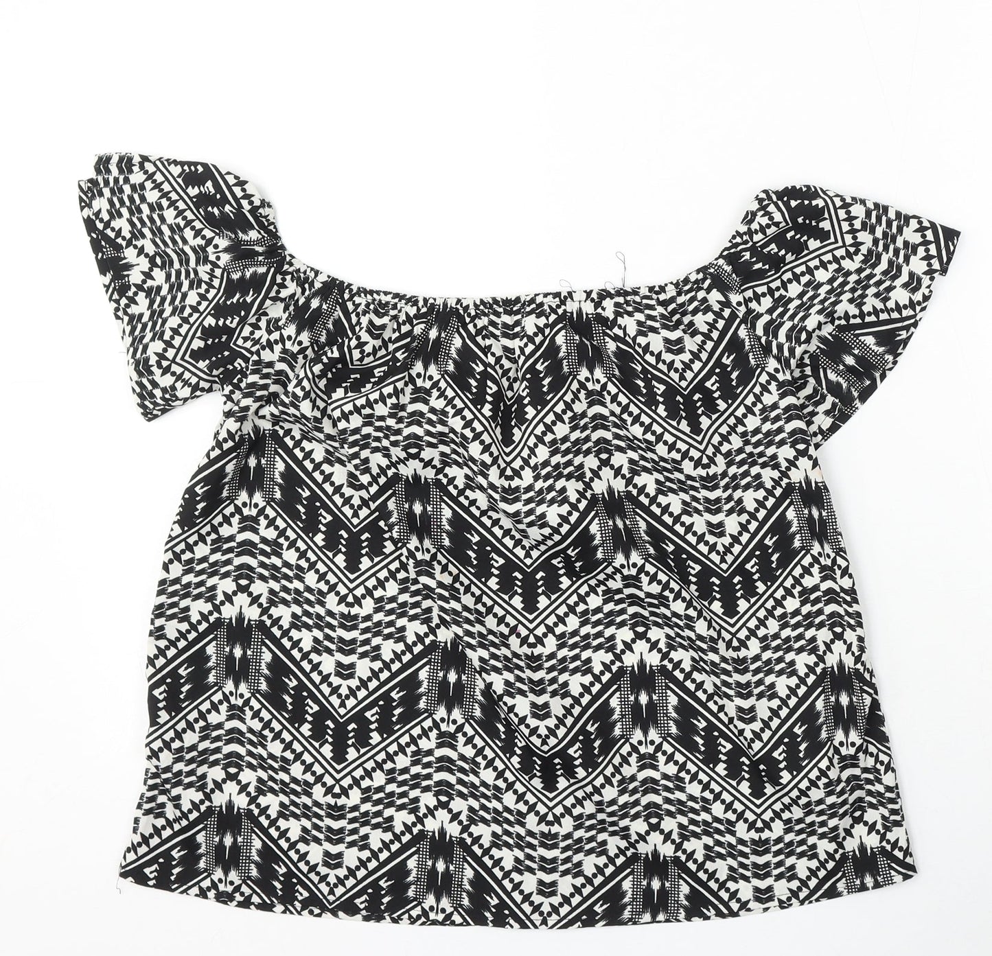 Primark Womens Black Geometric Polyester Basic Blouse Size 8 Round Neck