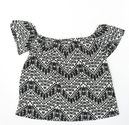 Primark Womens Black Geometric Polyester Basic Blouse Size 8 Round Neck