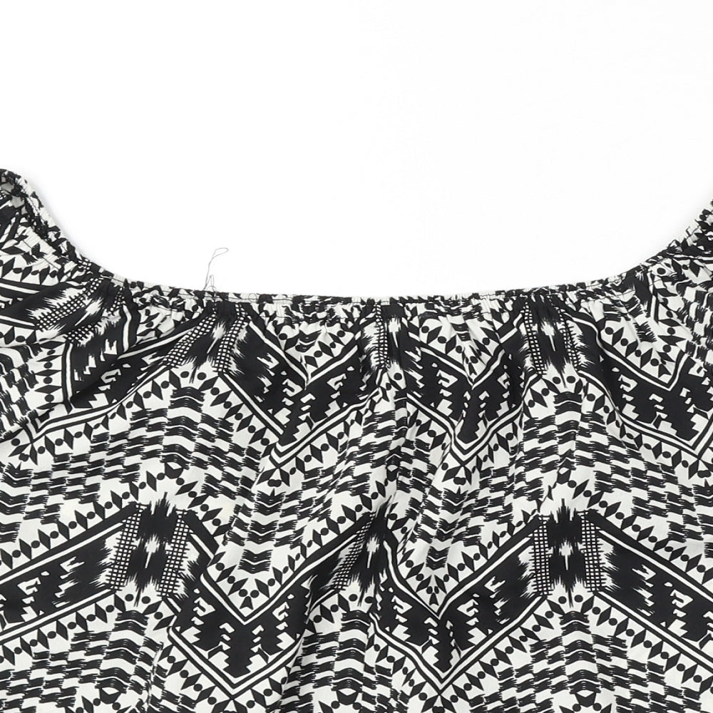 Primark Womens Black Geometric Polyester Basic Blouse Size 8 Round Neck