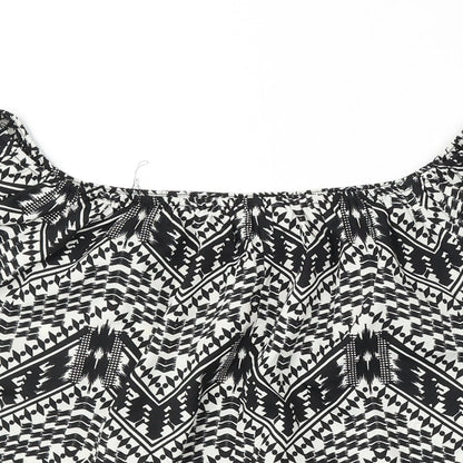 Primark Womens Black Geometric Polyester Basic Blouse Size 8 Round Neck