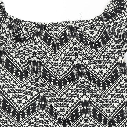 Primark Womens Black Geometric Polyester Basic Blouse Size 8 Round Neck