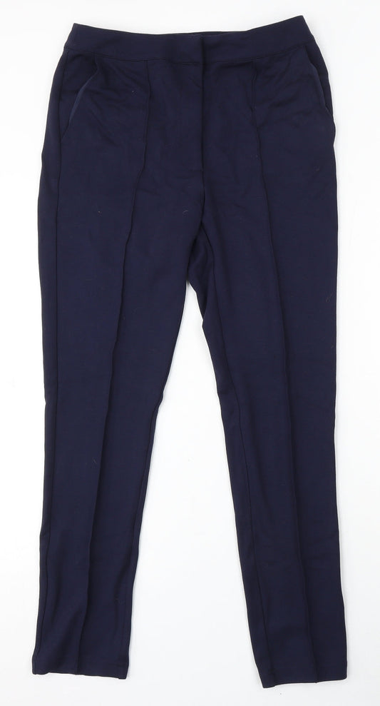 Warehouse Womens Blue Polyester Trousers Size 12 L29 in Regular Hook & Eye
