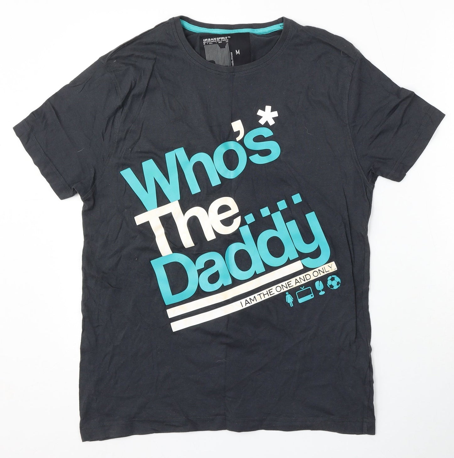 Urban Spirit Mens Grey Cotton T-Shirt Size M Round Neck - Who's the daddy