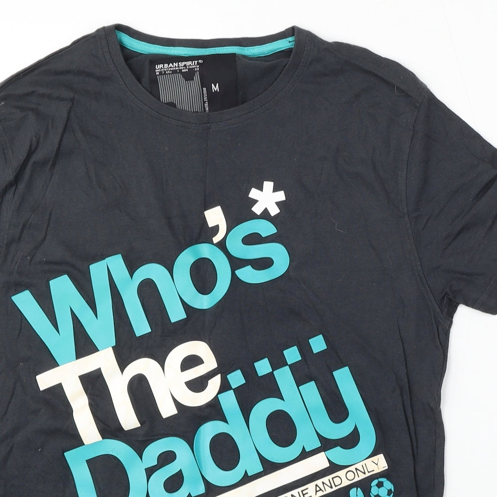 Urban Spirit Mens Grey Cotton T-Shirt Size M Round Neck - Who's the daddy