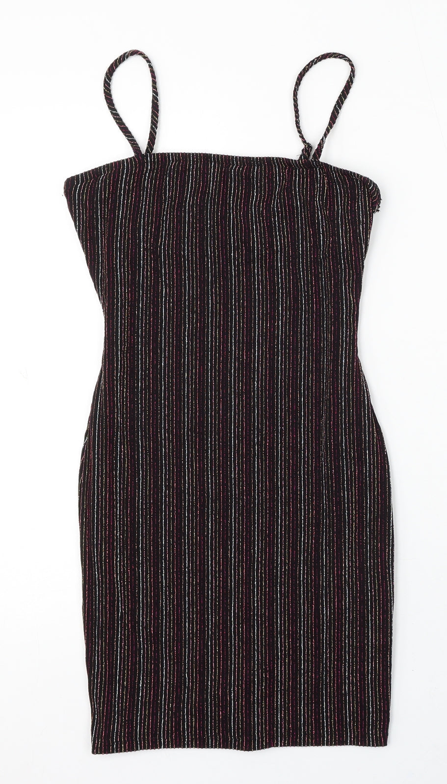 FOREVER 21 Womens Black Striped Polyester Bodycon Size S Round Neck