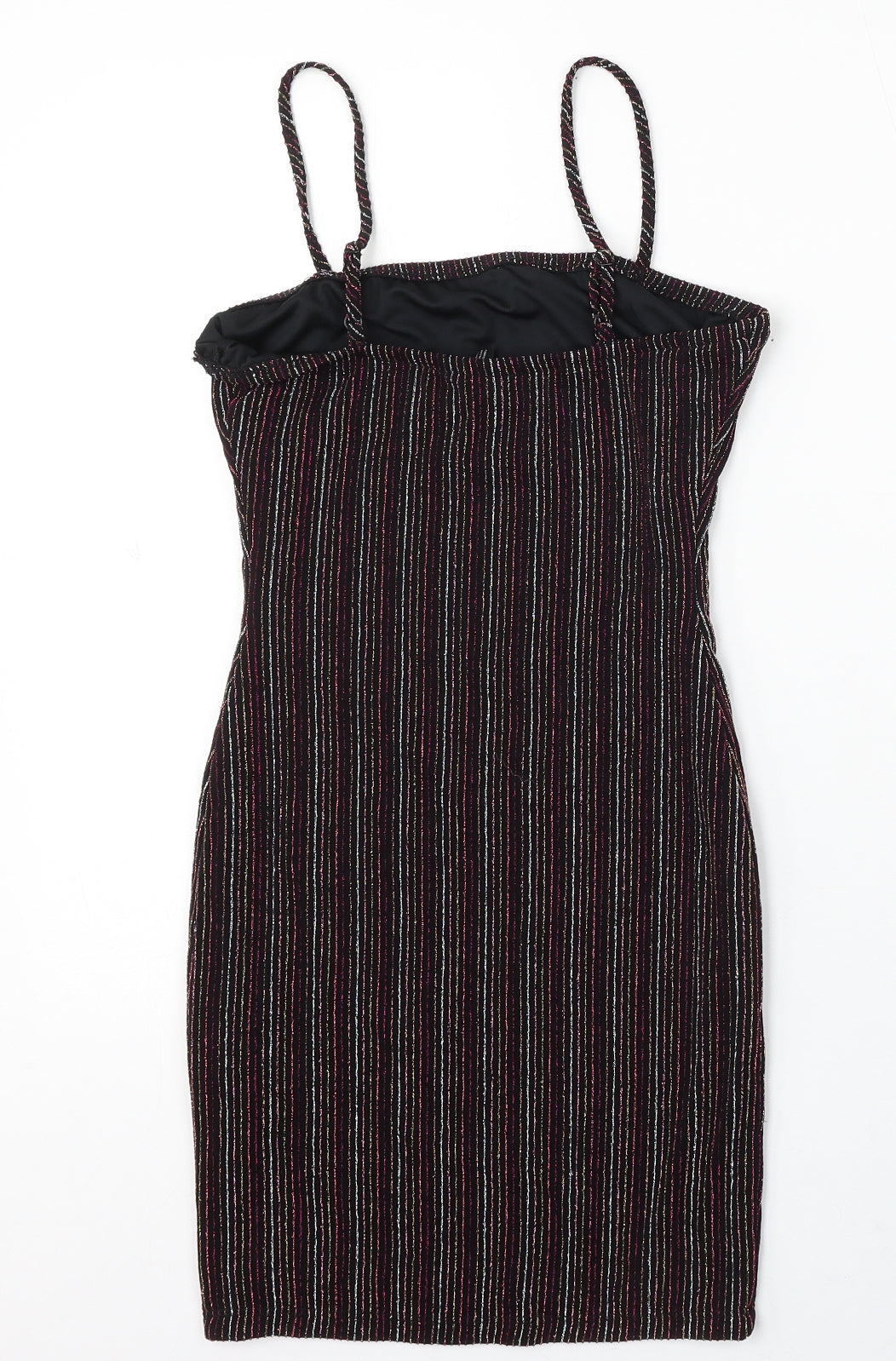 FOREVER 21 Womens Black Striped Polyester Bodycon Size S Round Neck