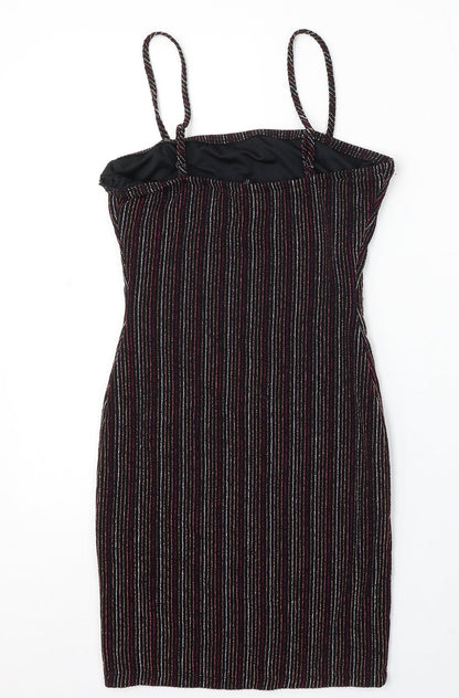 FOREVER 21 Womens Black Striped Polyester Bodycon Size S Round Neck