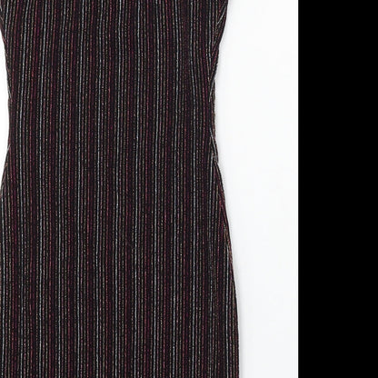 FOREVER 21 Womens Black Striped Polyester Bodycon Size S Round Neck