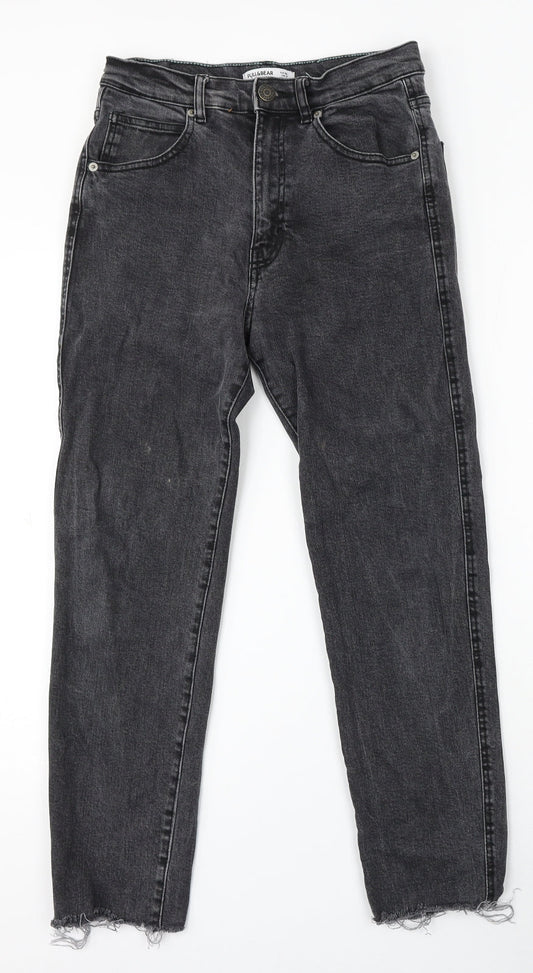 Pull&Bear Womens Grey Cotton Straight Jeans Size 8 L26 in Regular Button