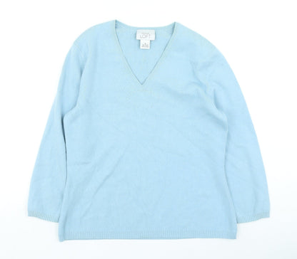 LOFT Womens Blue V-Neck Nylon Pullover Jumper Size M