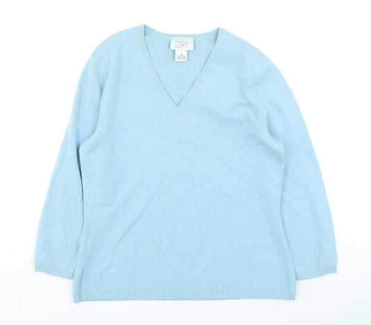 LOFT Womens Blue V-Neck Nylon Pullover Jumper Size M