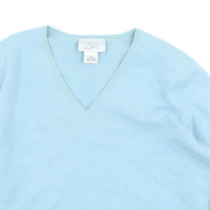 LOFT Womens Blue V-Neck Nylon Pullover Jumper Size M