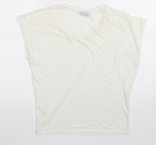 Topshop Womens Ivory Polyester Basic T-Shirt Size 6 Scoop Neck
