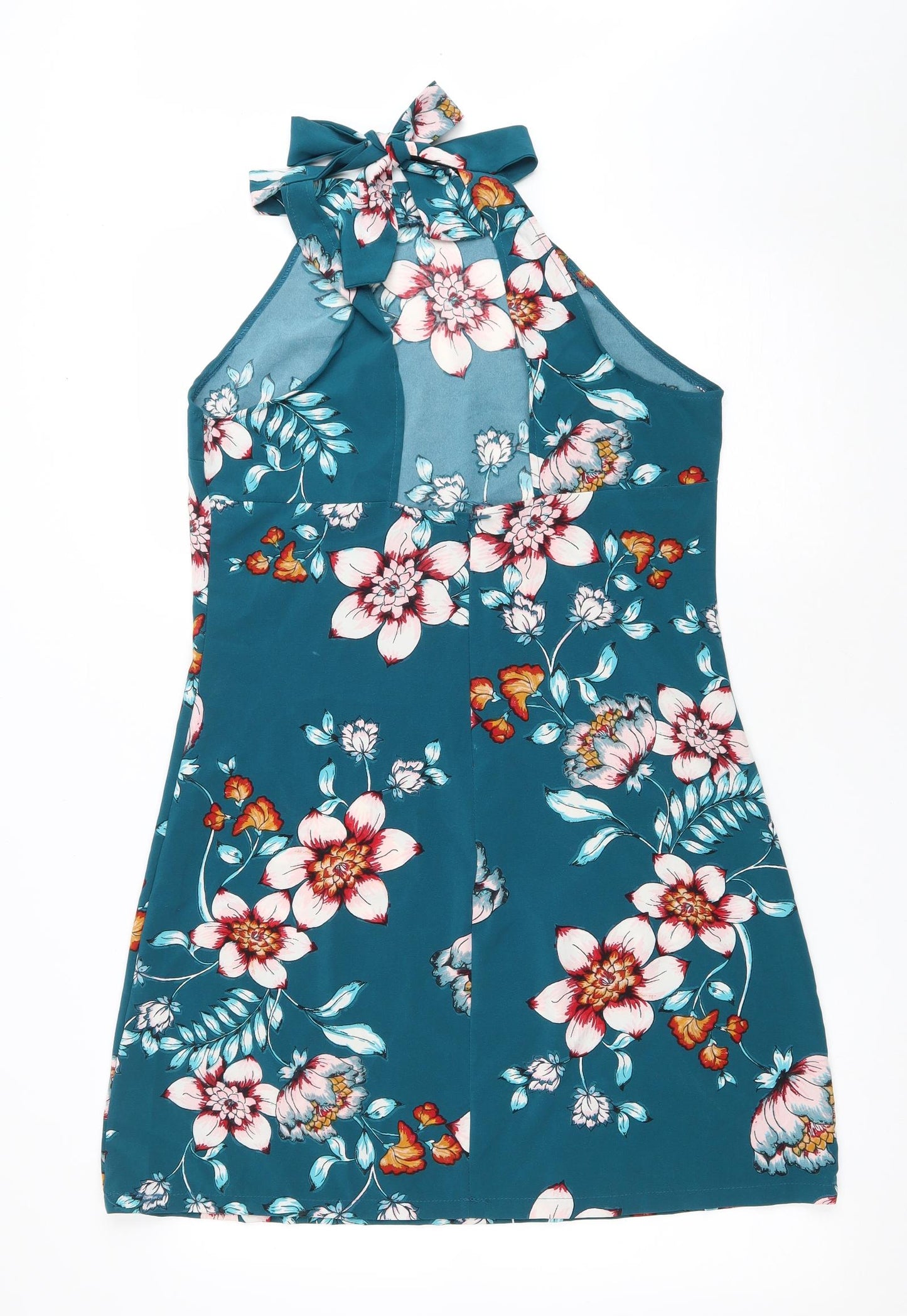 Preworn Womens Green Floral Polyester A-Line Size L Halter Zip