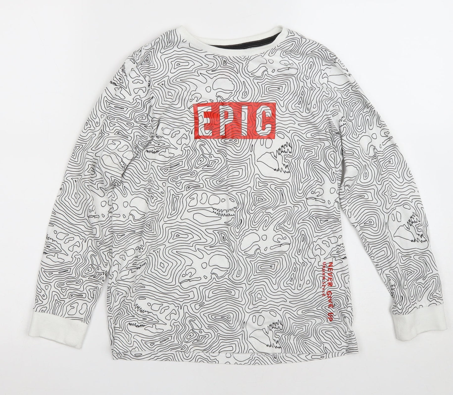 F&F Boys Ivory Camouflage Cotton Pullover Sweatshirt Size 8-9 Years - Dinosaur bone print