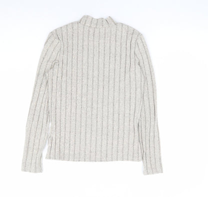 SheIn Girls Beige Polyester Pullover T-Shirt Size 11-12 Years Mock Neck Pullover - Ribbed
