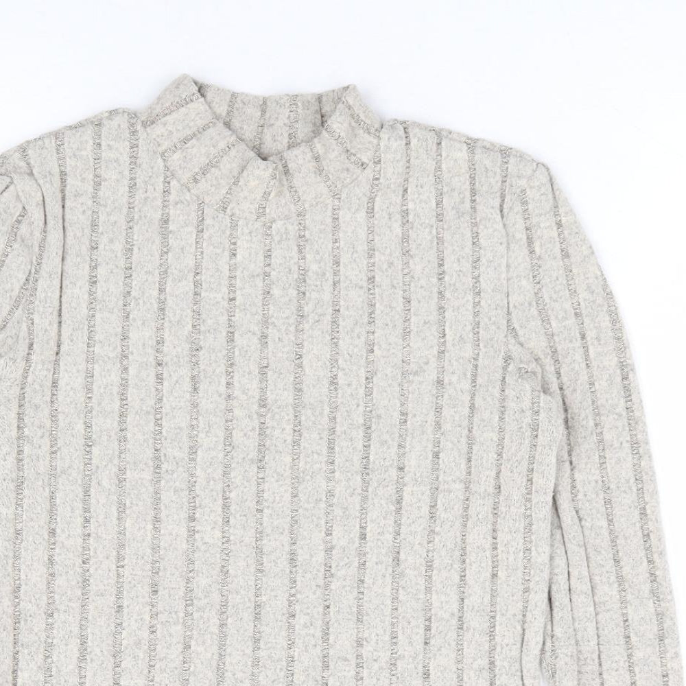 SheIn Girls Beige Polyester Pullover T-Shirt Size 11-12 Years Mock Neck Pullover - Ribbed