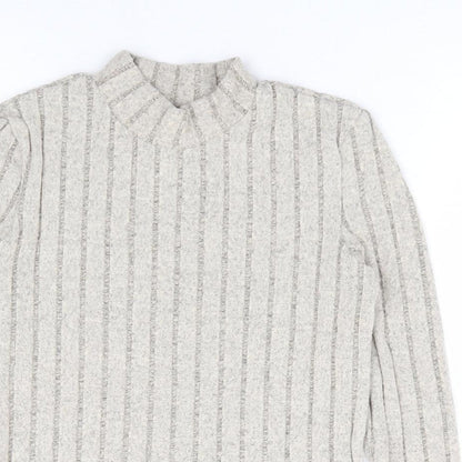 SheIn Girls Beige Polyester Pullover T-Shirt Size 11-12 Years Mock Neck Pullover - Ribbed