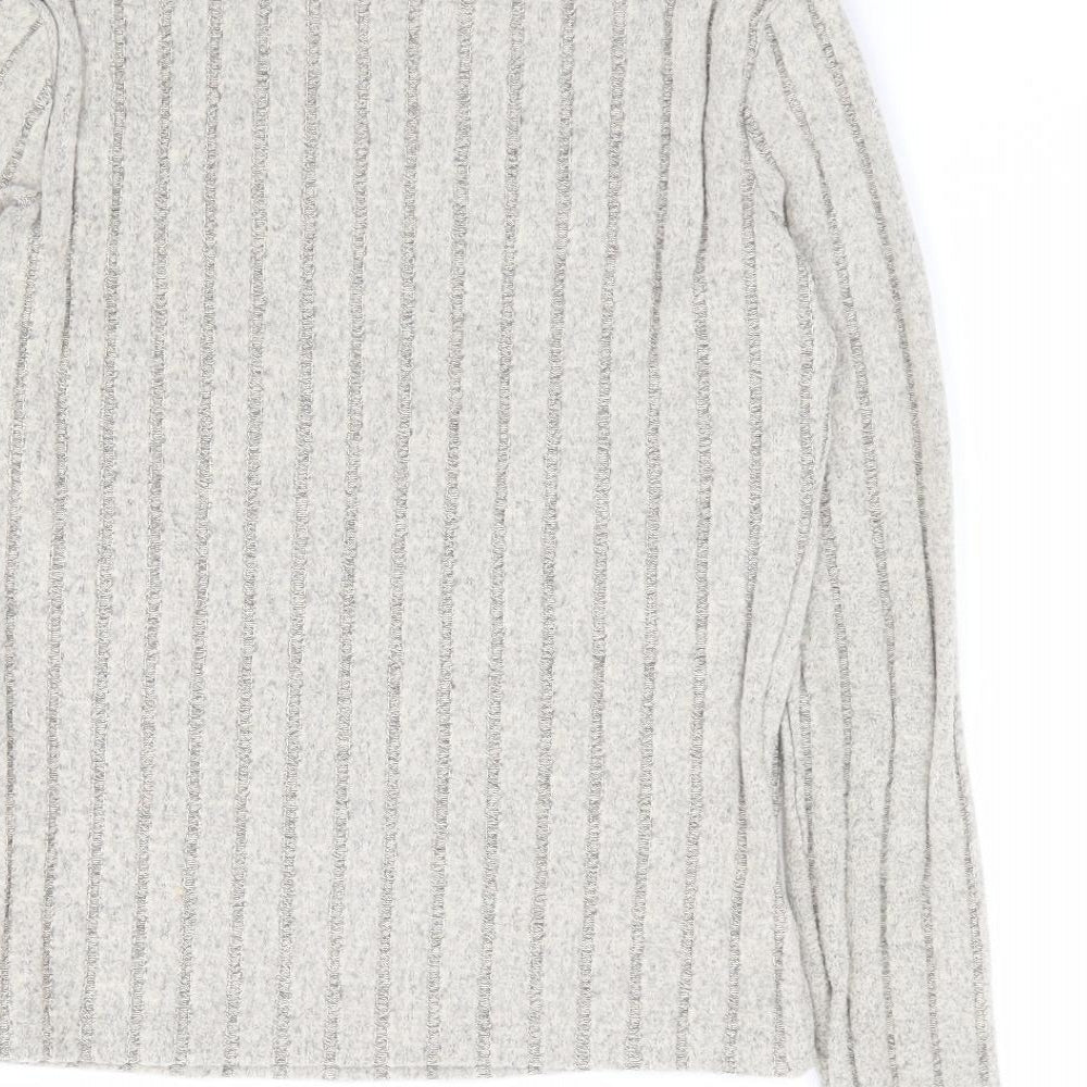 SheIn Girls Beige Polyester Pullover T-Shirt Size 11-12 Years Mock Neck Pullover - Ribbed