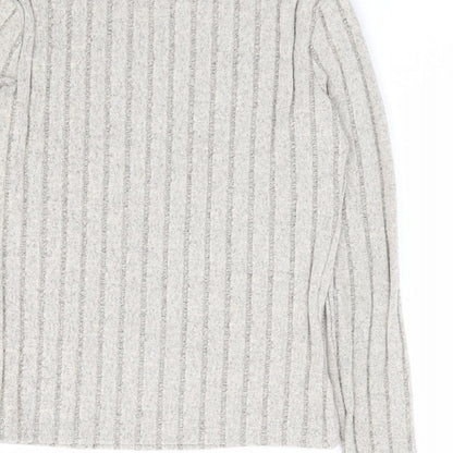 SheIn Girls Beige Polyester Pullover T-Shirt Size 11-12 Years Mock Neck Pullover - Ribbed