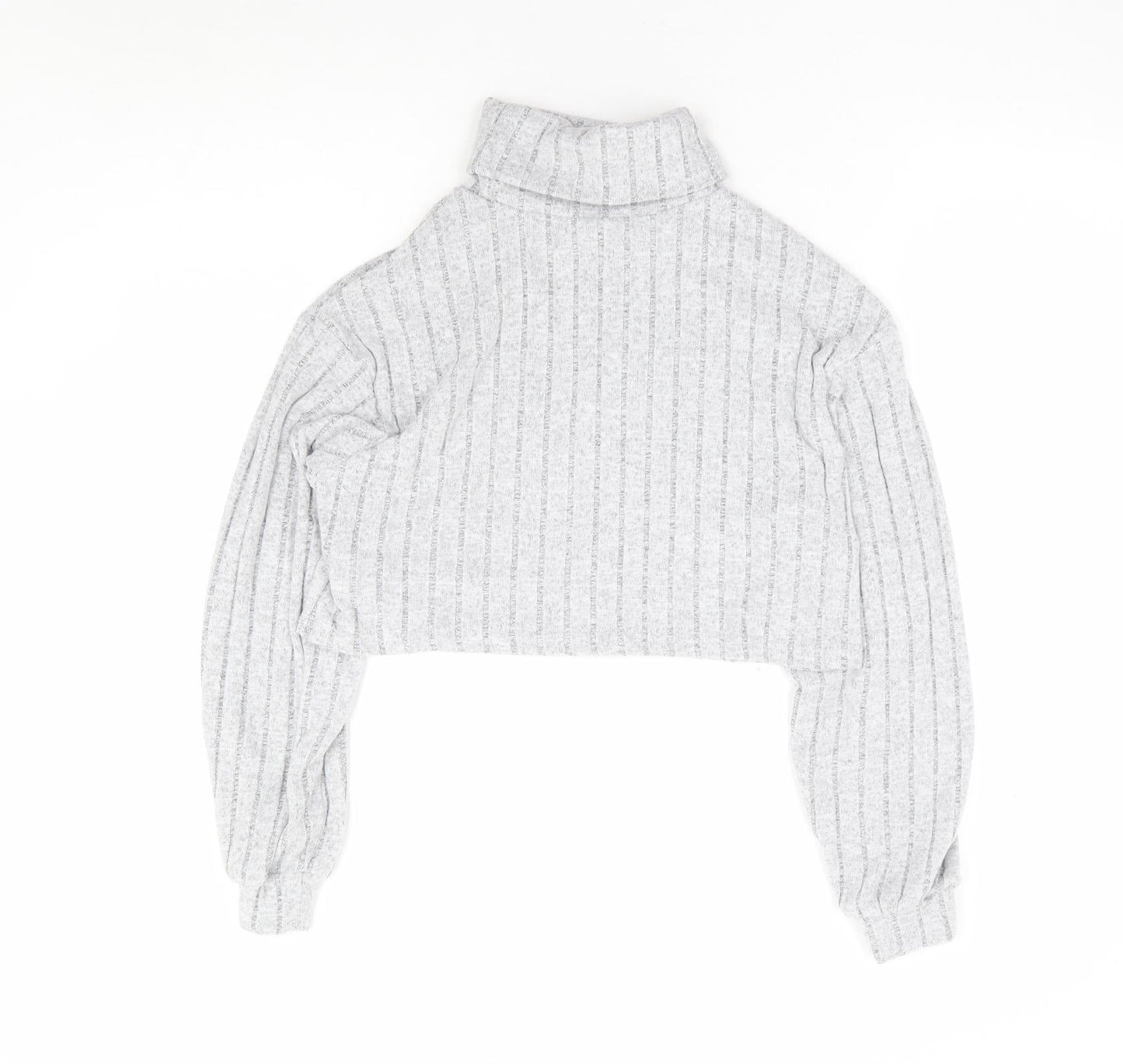 SheIn Girls Grey Polyester Cropped T-Shirt Size 11-12 Years Roll Neck Pullover - Ribbed