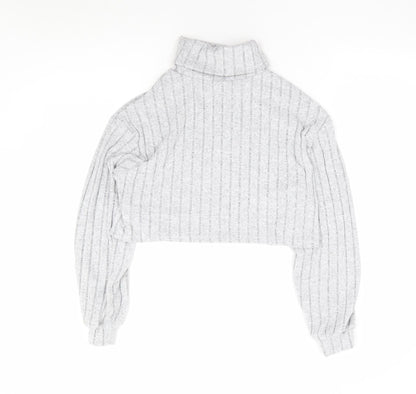 SheIn Girls Grey Polyester Cropped T-Shirt Size 11-12 Years Roll Neck Pullover - Ribbed
